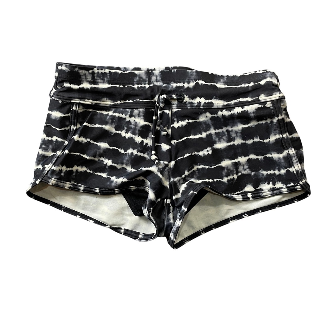 Athleta Girl Medium 8-10 Black White Tie Dye Shorts Elastic Waist Lined Running